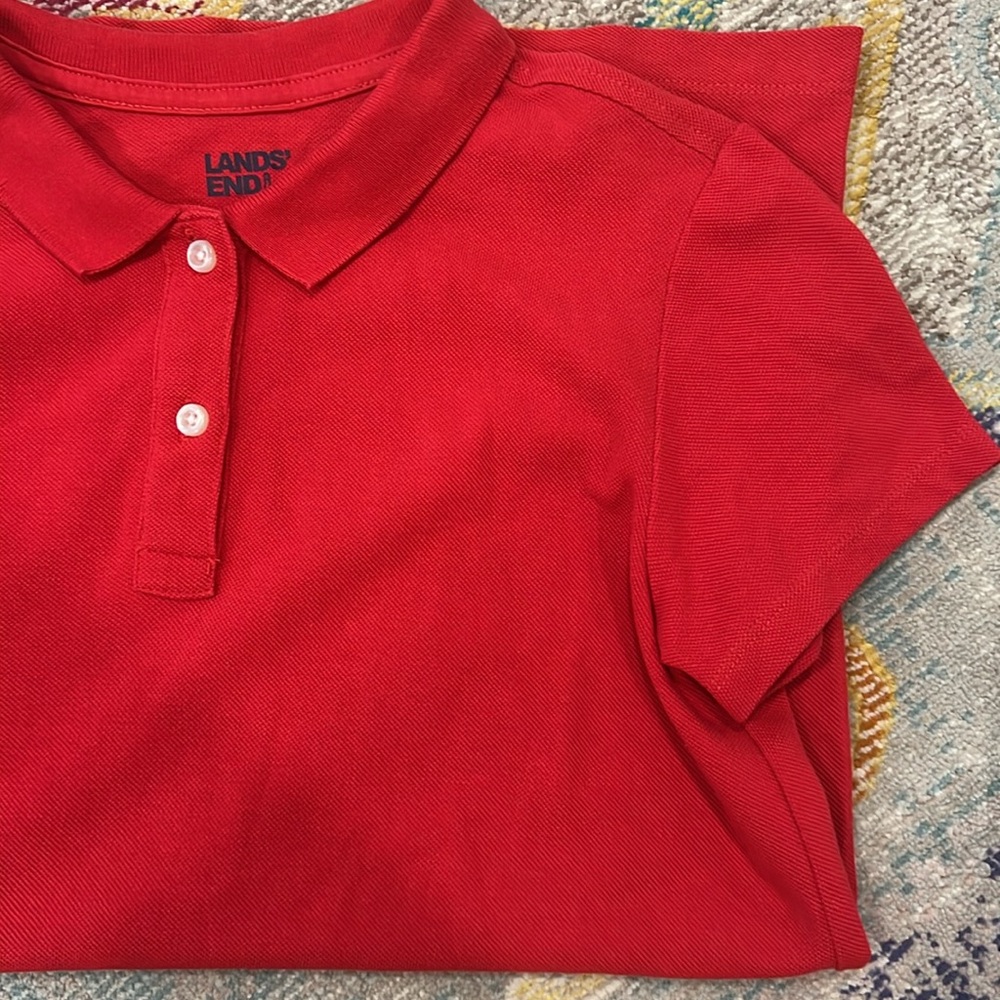 Lands’End Interlock Polo. Size XL 14-16 Red. 100% cotton. Like New!